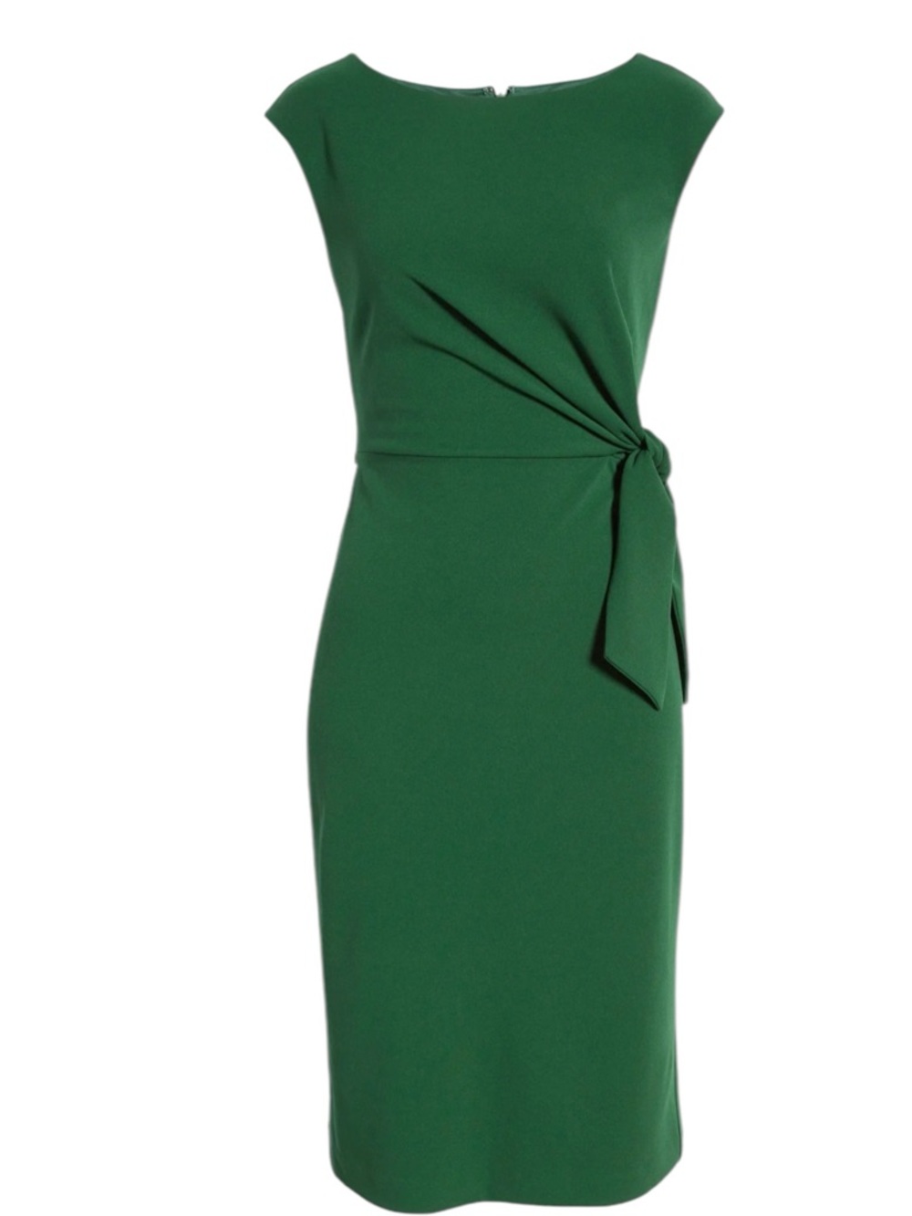 Tahari ASL Kelly Green Cap Sleeve Faux Wrap Side Tie Sheath Dress Size 14